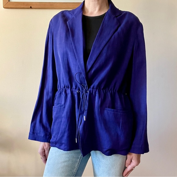 💜 Acne Studios royal purple linen blend jacket blazer w drawcord size 38 US M 6 - Picture 1 of 13